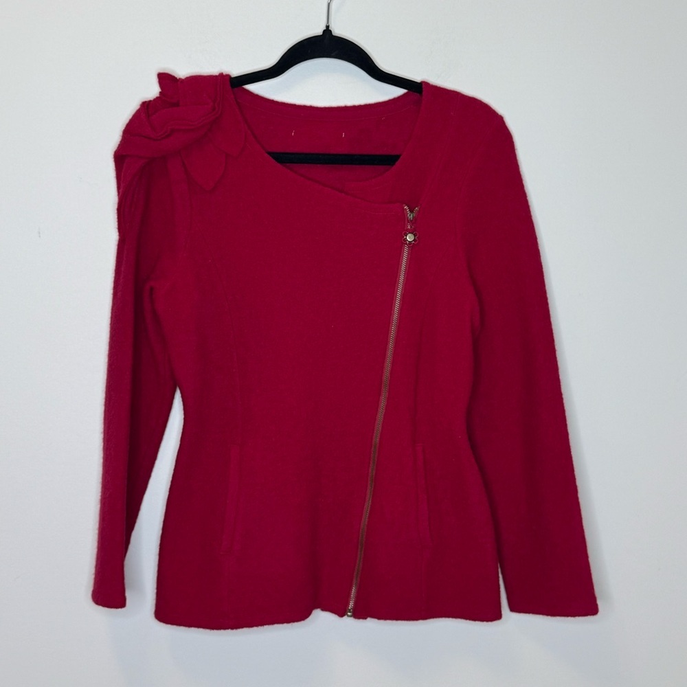 Anthropologie Sleeping On Snow Red Wool Asymmetrical Zip Cardigan